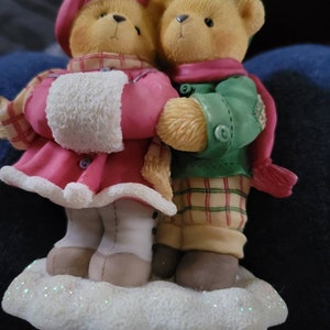Vintage 1999 Cherished Teddies collector figures. Carlin and Janay bears.
