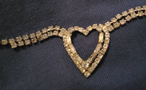 Vintage swarovski crystal heart choker necklace - image 1