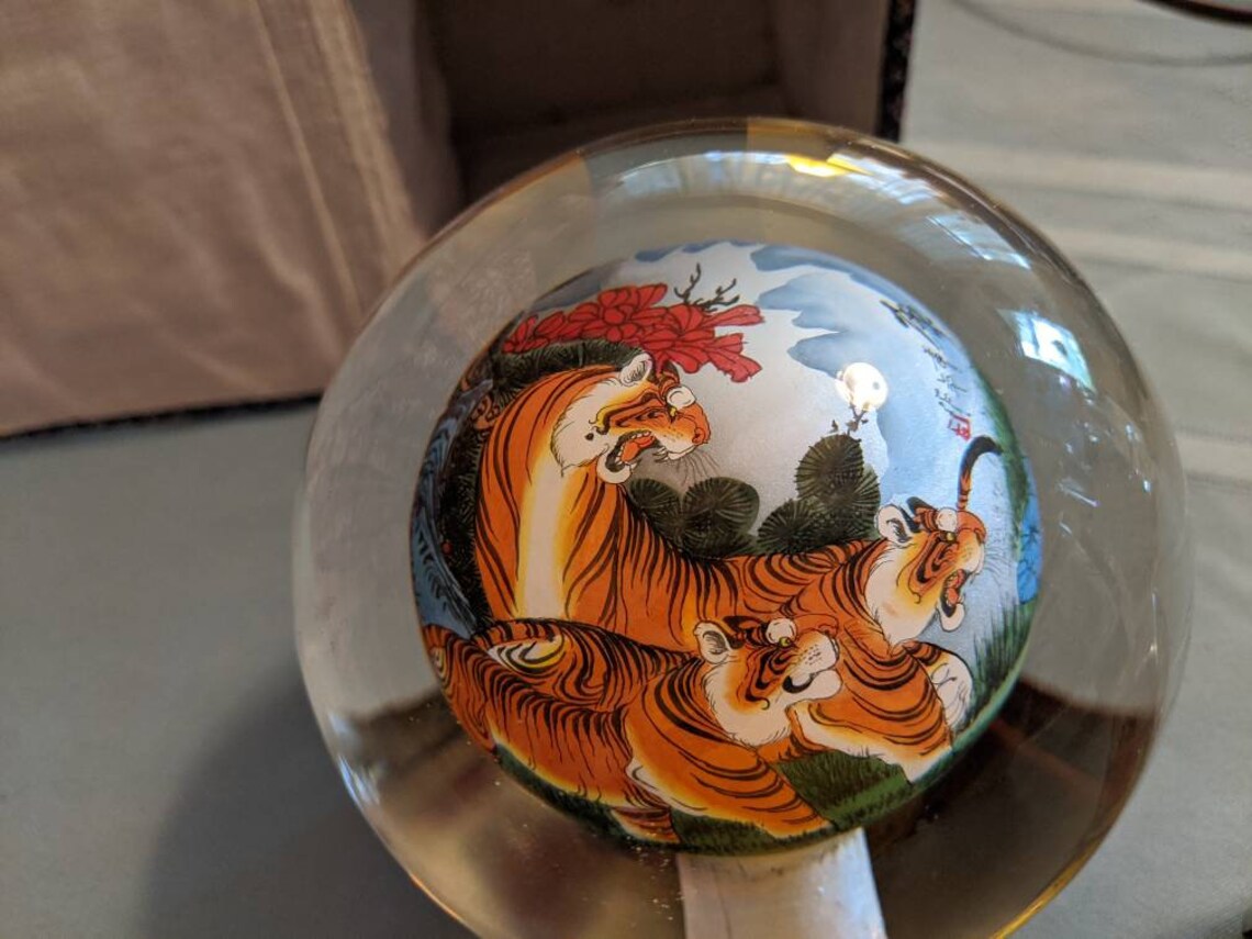 Vintage Reverse Painted Chinese glass ball Asian crystal Etsy