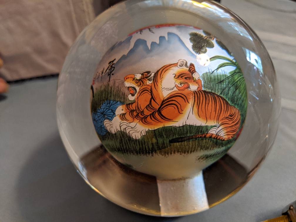 Vintage Reverse Painted Chinese glass ball Asian crystal Etsy