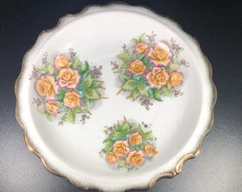Moss Rose Handled Bowl On Sale Vintage Tilso Oval Dish Floral Basket White with Gold Highlights Ruffled Porcelain