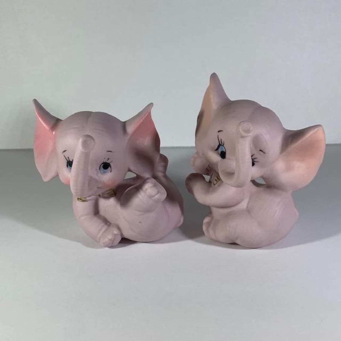 Vtg 2 Pink Bisque Elephant Figurine Mid Century Etsy
