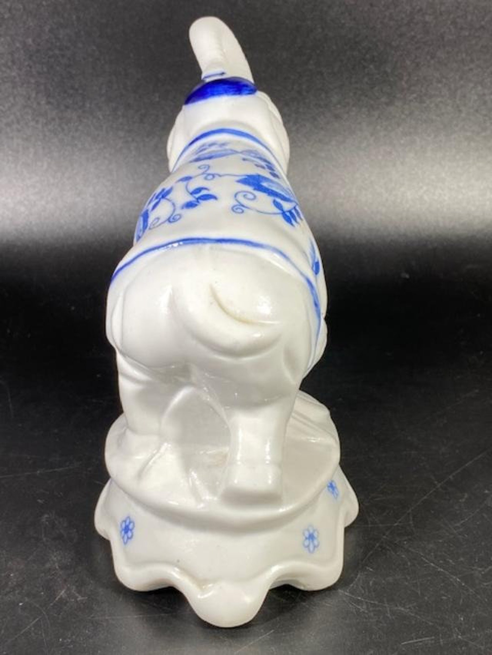 Vintage Porcelain Elephant Statue Blue & White Elephant Figurine Trunk