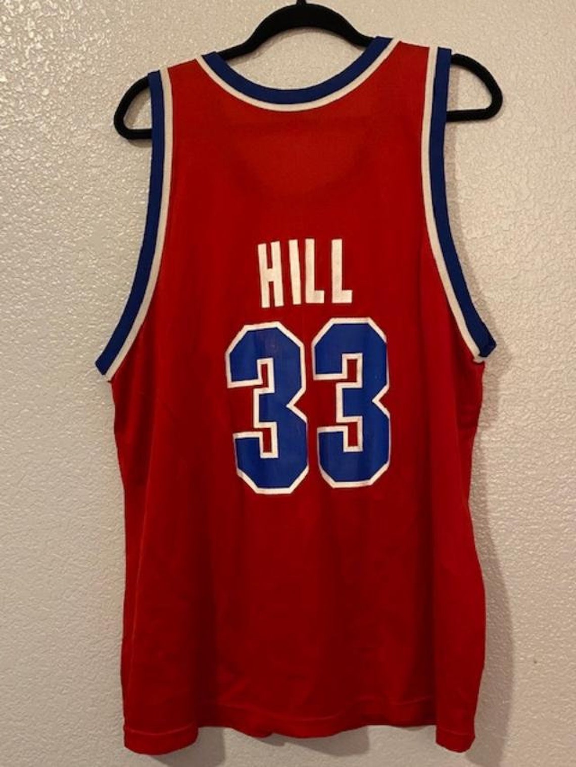 Vintage Detroit Pistons Grant Hill 33 Jersey Champion Red, White & Blue