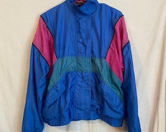 French Navy Windbreaker Jogging-Track Nylon Jacke Color Block Vintage 80 90er Jahre Md