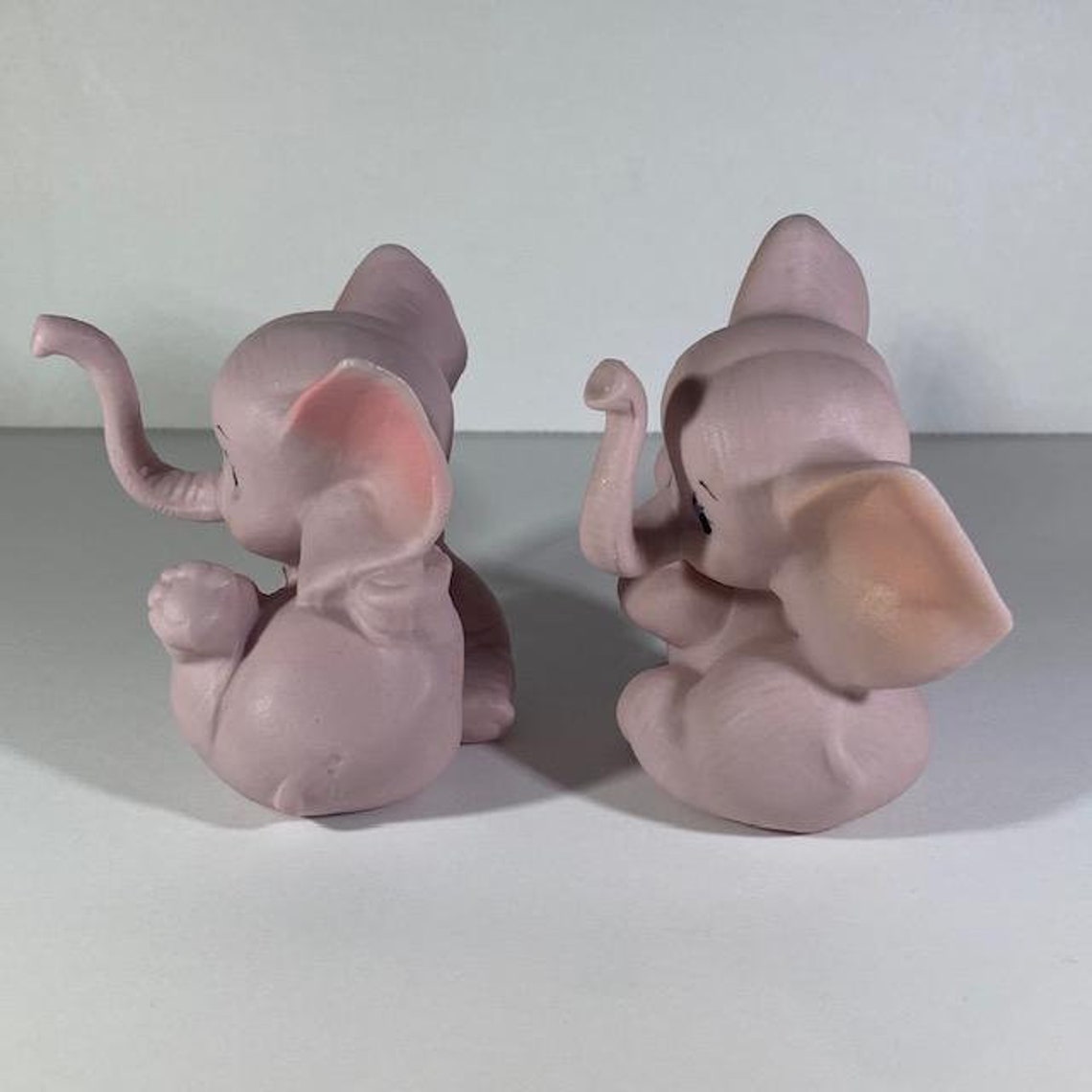 Vtg 2 Pink Bisque Elephant Figurine Mid Century Etsy