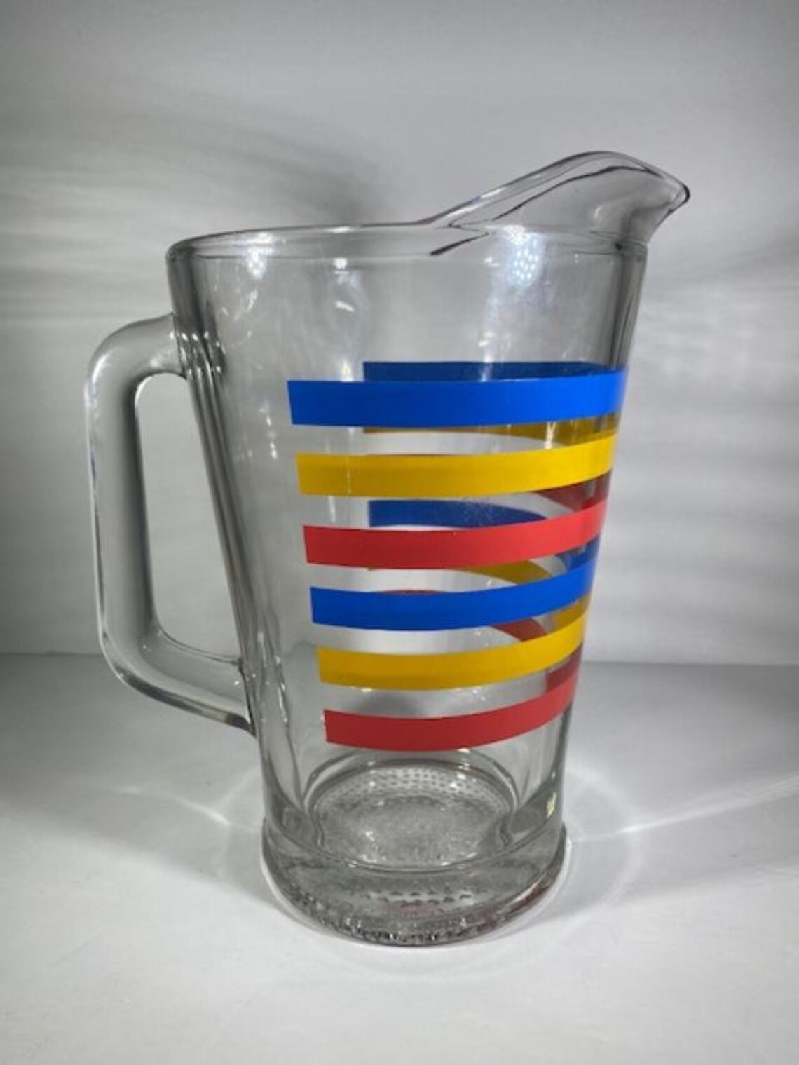 Mid Century Libbey Red Blue Yellow Striped Glass Pitcher Retro ...