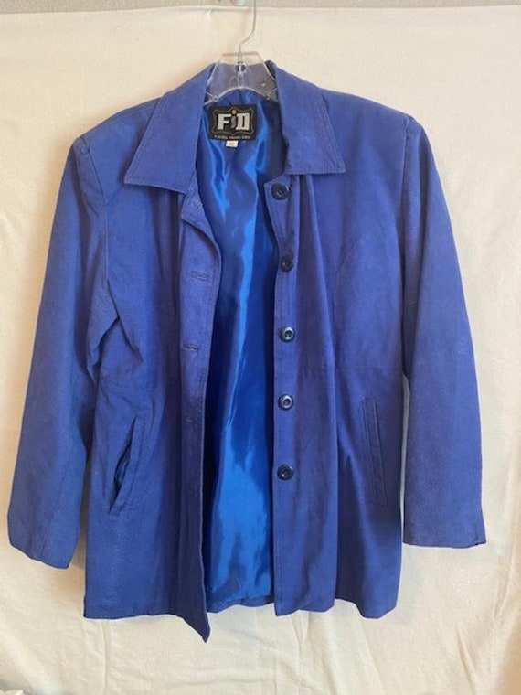 Vintage 80s 90s FID Real Leather Blue Button Up Wo