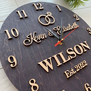 Family name clock, 1st anniversary gift, Personalized wooden clock for couple, Wedding anniversary gift for husband and wife, Anniversary clock, Personalized gift, Modern wall clock, Kitchen wall clock, Wood wall clock, Wooden wall clock, Wall clock