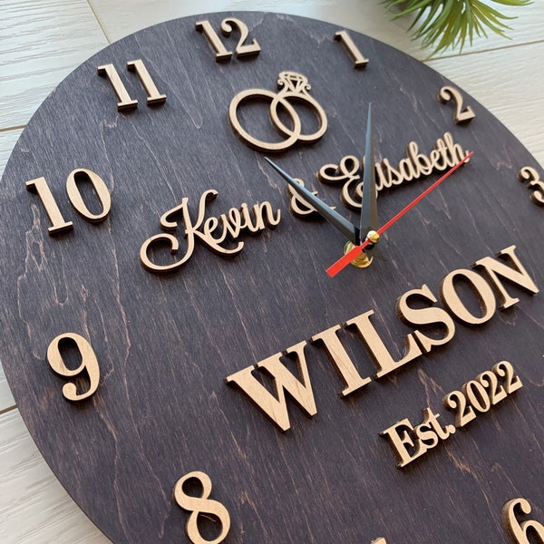 Wedding wall clock,Custom wall clock,Family name clock,Personalized wood wall clock,Wall clock unique,Kitchen wall clock,Wall clock wood