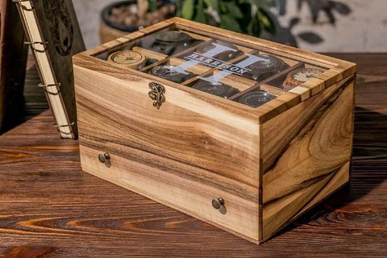 Mens watch box with drawer,Watch box with drawer,Watch storage box,Walnut jewelry box,Mens watch box,Watch holder for men,8 watch box image 1