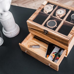 Mens watch box with drawer,Watch box with drawer,Watch storage box,Walnut jewelry box,Mens watch box,Watch holder for men,8 watch box image 3