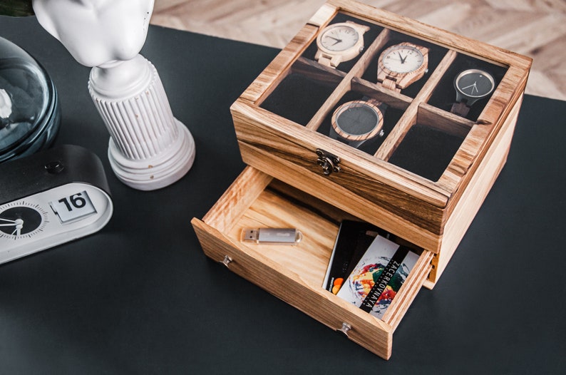 Mens watch box with drawer,Watch box with drawer,Watch storage box,Walnut jewelry box,Mens watch box,Watch holder for men,8 watch box image 3
