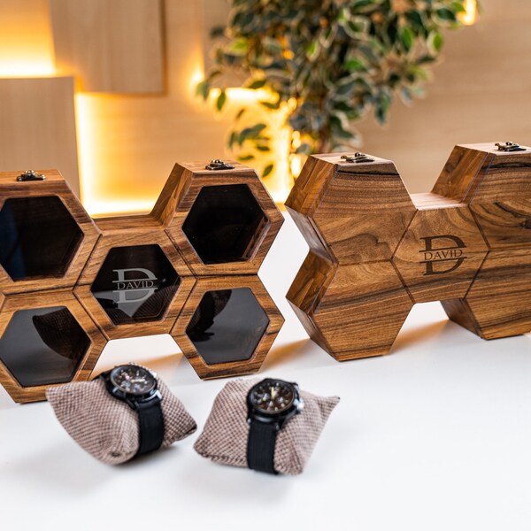 Walnut watch box, Large watch holder, Wooden watch case for men, Watch storage, Luxury watch organizer, Wooden watch cabinet, Wood watch box