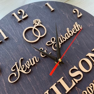 Family name clock, 1st anniversary gift, Personalized wooden clock for couple, Wedding anniversary gift for husband and wife, Anniversary clock, Personalized gift, Modern wall clock, Kitchen wall clock, Wood wall clock, Wooden wall clock, Wall clock