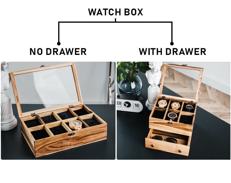 Mens watch box with drawer,Watch box with drawer,Watch storage box,Walnut jewelry box,Mens watch box,Watch holder for men,8 watch box image 8