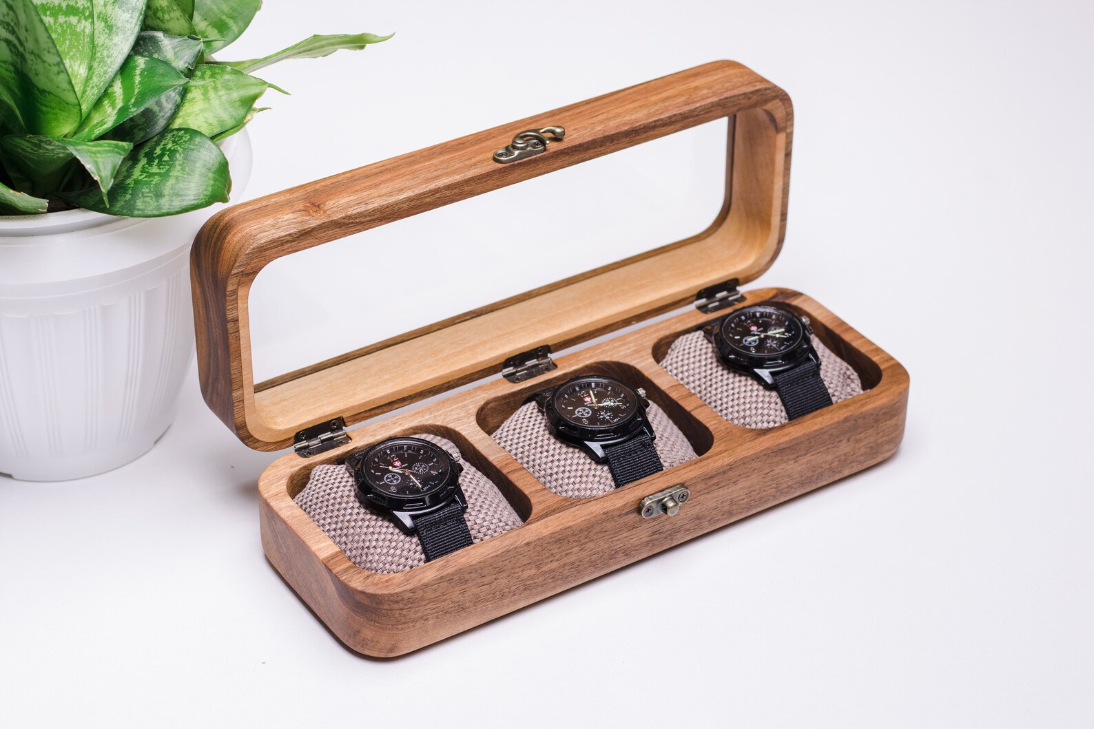 Wood Watch Box Walnut Watch Storage Box Modern Watch Boxes Etsy