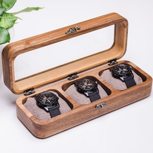 Wood watch box, Walnut watch storage box, Modern watch boxes, Engraved watch box, Handmade watch case, Luxury watch holder, Watch case