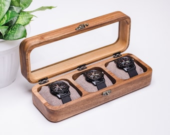 Houten horlogedoos, Walnoot horloge opbergdoos, Moderne horlogedozen, Gegraveerde horlogedoos, Handgemaakte horlogekast, Luxe horlogehouder, Horlogekast