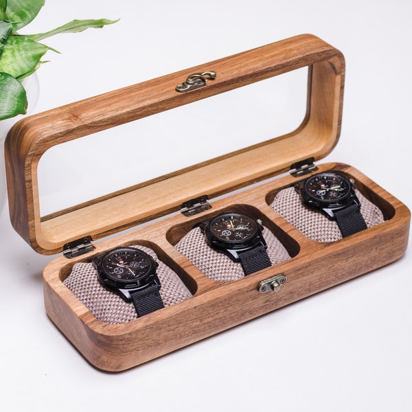 Wood watch box, Walnut watch storage box, Modern watch boxes, Engraved watch box, Handmade watch case, Luxury watch holder, Watch case