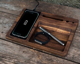 Wireless Charger,Father's Day gift,Phone dock,Charging station,Docking station men,Wood charging station,Wood docking station personalized