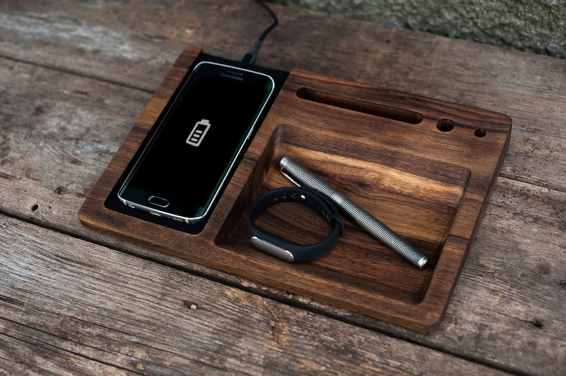 Wireless Charger,Father's Day gift,Phone dock,Charging station,Docking station men,Wood charging station,Wood docking station personalized image 1