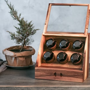  Caja de reloj para hombre, organizador de exhibición de relojes  de madera de lujo, caja de almacenamiento para 6 relojes con tapa de vidrio  y cojines suaves, color negro/madera : Ropa