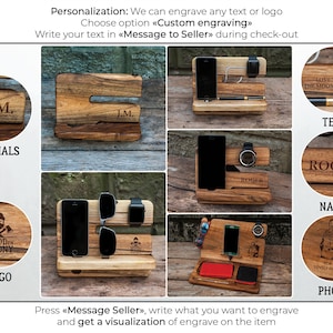 Wireless Charger,Father's Day gift,Phone dock,Charging station,Docking station men,Wood charging station,Wood docking station personalized image 5