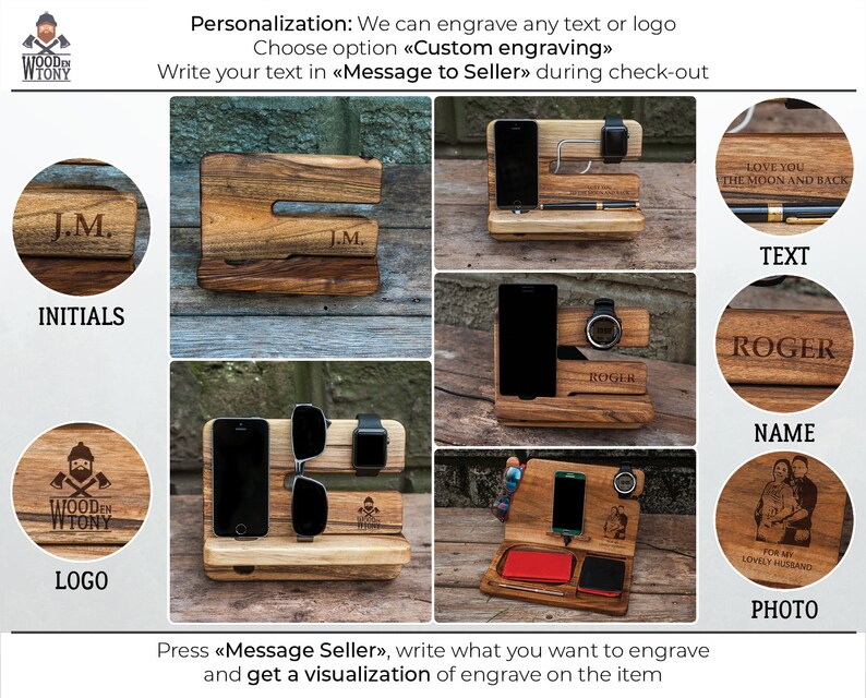 Wireless Charger,Father's Day gift,Phone dock,Charging station,Docking station men,Wood charging station,Wood docking station personalized image 5