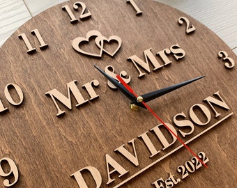 Custom wall clock, Personalized family name clock, Wall clock, Home decoration wall clock, Custom designed wall clock, Wooden wall clock