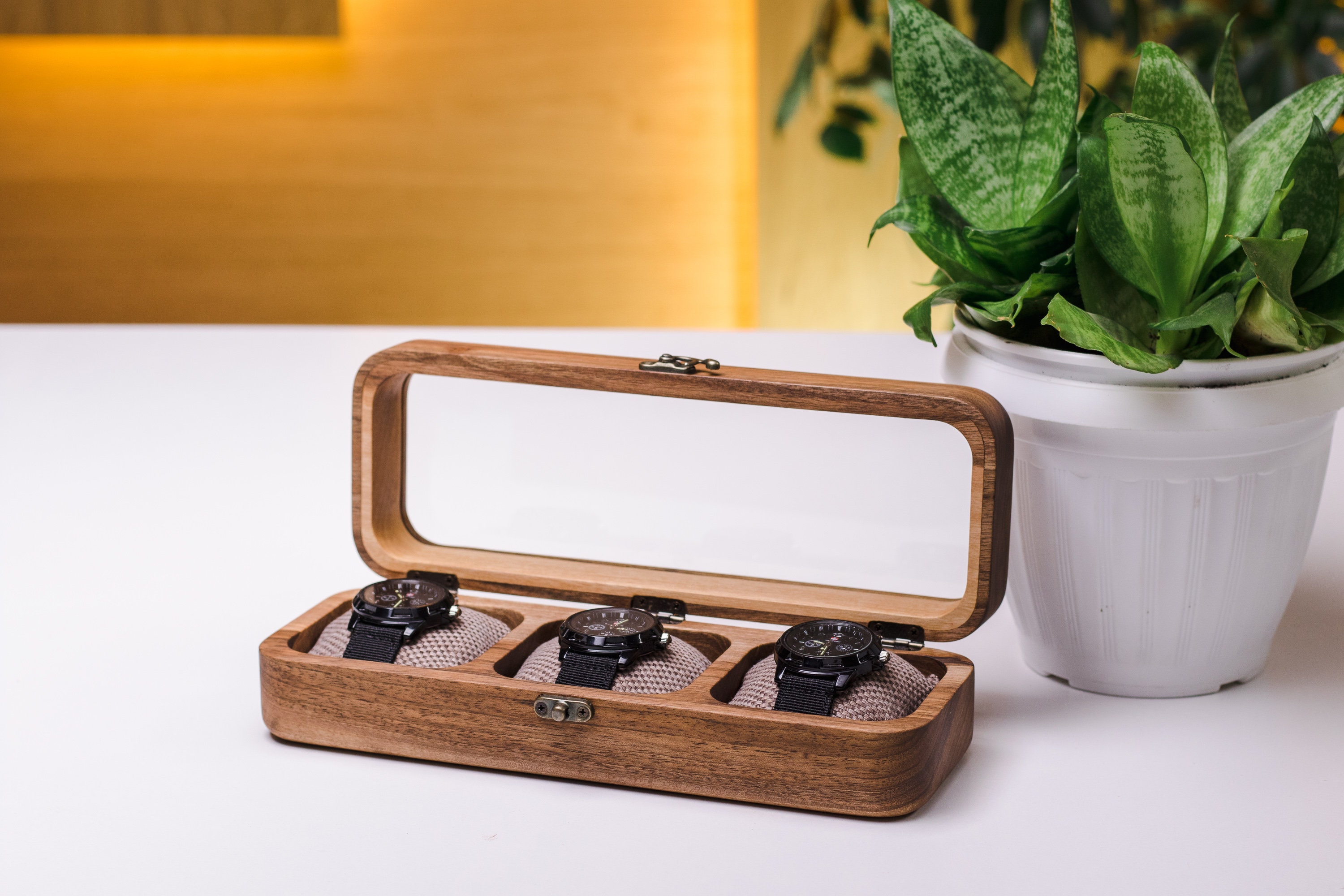 Wood Watch Box Walnut Watch Storage Box Modern Watch Boxes Etsy UK