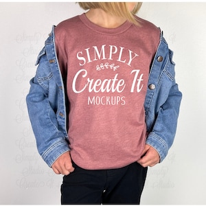 Bella Youth Heather Mauve T-Shirt Mockup, Bella 3001Y Youth- Model Mockup, Bella Heather Mauve 3001Y Mockup, Bella Heather Mauve Youth