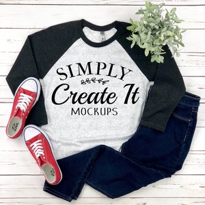 Next Level 6051 Raglan Vintage Black Heather White, Flat lay, Next Level Mockup, Next Level Unisex shirt, Next Level adult shirt