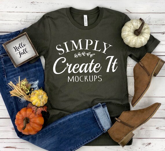 Bella Canvas Mockup Mock Upbella 3001 Army3001 Army Fall Etsy