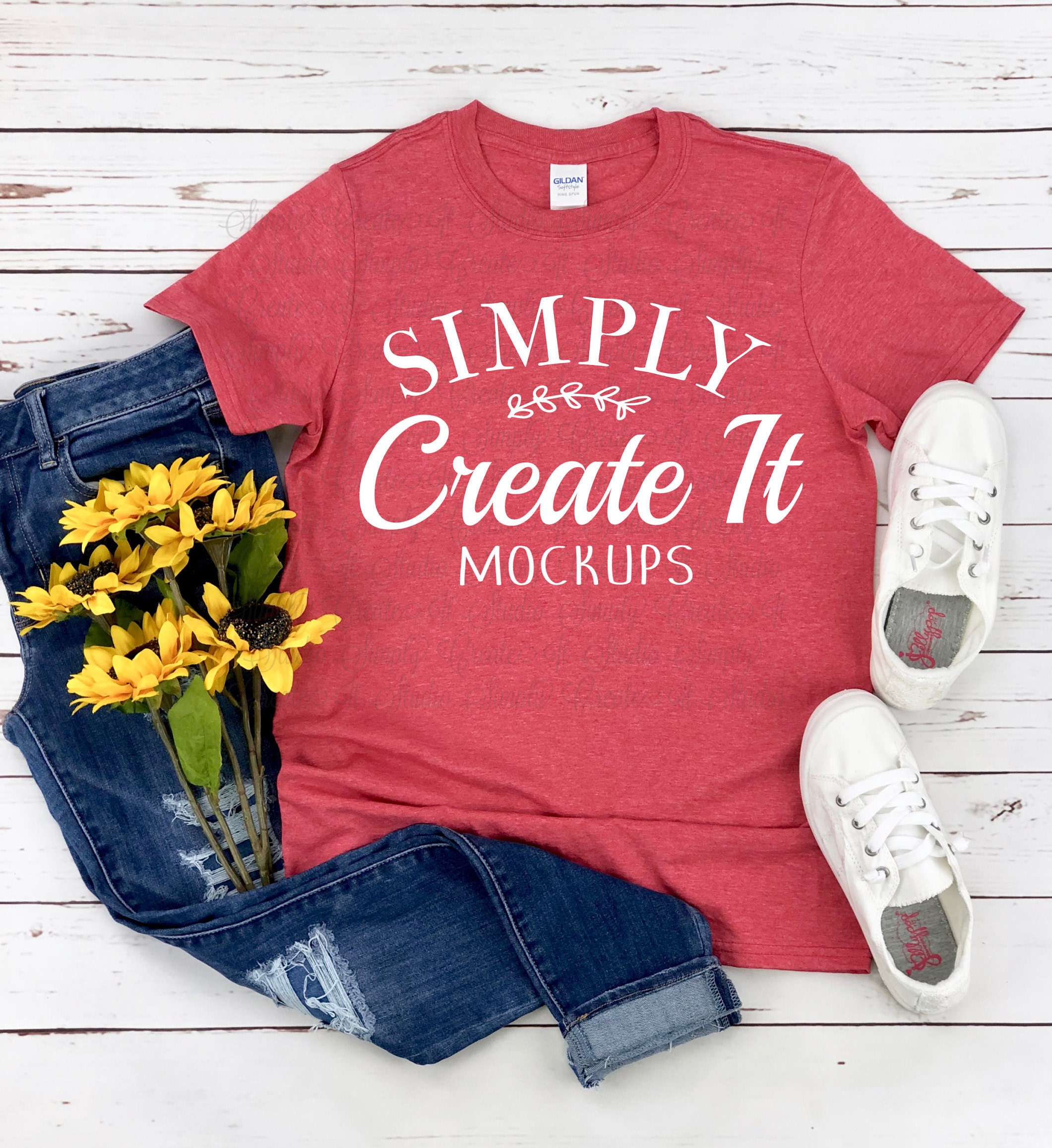 Gildan mockup Gildan 64000 Heather red t-shirt mockup | Etsy