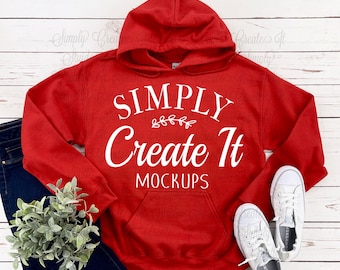 Gildan 18500 Red Hoodie Mockup, Gildan 18500, Red Hoodie Mockup, Flat Lay Mockup, Gildan Red 18500, 18500 Red