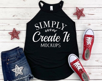 District DT137L Black Rocker Tank Mockup, DT137L Black Tank, Black Rocker Tank, Rocker Tank Mockup, Flat Lay, Tank Mockup