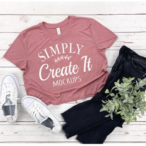 Bella Canvas B8882 Mauve Crop mockup, Bella 8882 Mauve, Crop Top mockup, Mauve t-shirt mockup, Flat Lay mockup, Bella Mockup