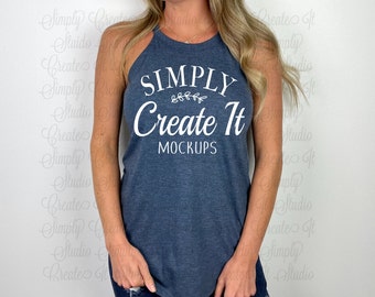 District DT137L Navy Frost Rocker Tank Model Mockup, DT137L Navy Frost, Tank Mockup, Navy Frost Rocker Tank, Rocker Tank, Tank Mockup