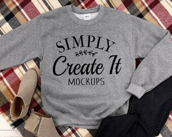 Gildan 18000 Graphite Heather mockup, Gildan 18000, Graphite Heather, sweatshirt mockup, Flat Lay mockup, Gildan , Graphite Heather