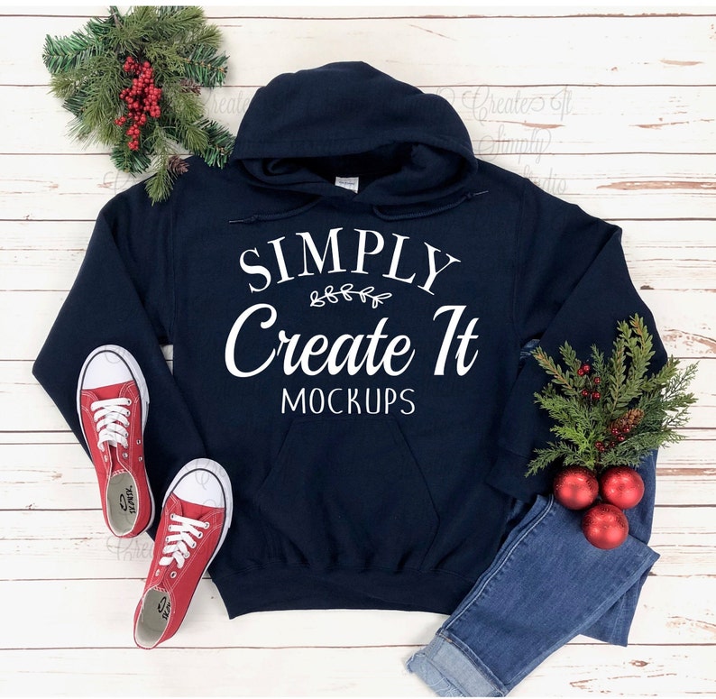 Download Gildan 18500 Navy Hoodie Christmas Mockup Gildan 18500 ...