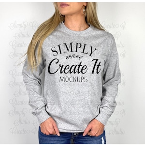 Gildan G2400 Sport Graues Langarm-Mockup, Gildan Mockup, Gildan G2400, Graues T-Shirt Mockup, T-Shirt Mockup, Flat Lay Mockup, Gildan Mockup