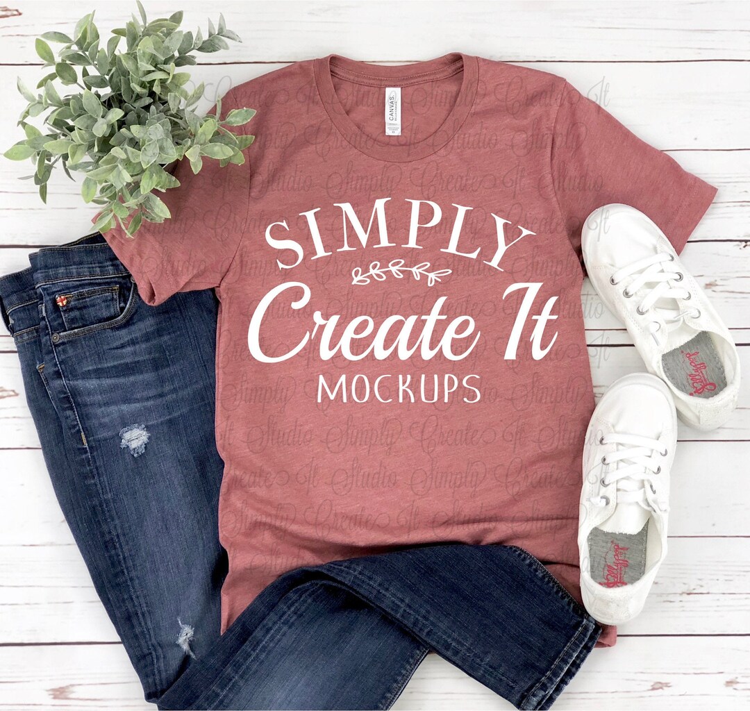 Bella Canvas 3001CVC Heather Mauve Mockup, Bella 3001 Heather Mauve ...