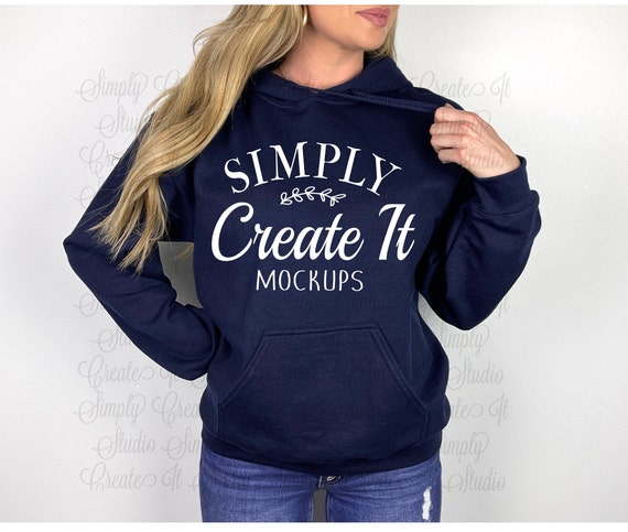 Gildan 18500 Navy Hooded Sweatshirt Mockup Gildan 18500 Model Mockup Navy Hoodie Mockup Gildan Navy 18500 18500 Navy