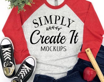 Next Level 6051 Raglan Vintage Red Heather White Mockup, Teacher Mockup, Red Sleeve, Next Level Mockup, Next Level Unisex shirt, Next Level