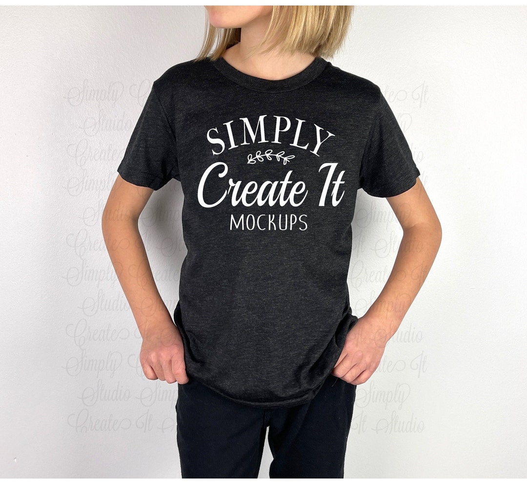 Bella Youth Black Heather T-shirt Mockup, Bella 3001Y Youth Model ...