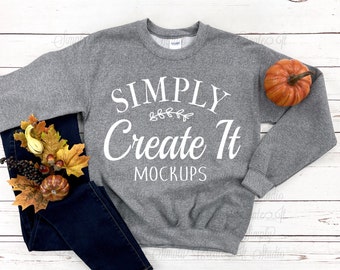 Gildan 18000 Graphite Heather mockup, Gildan 18000, Graphite Heather, sweatshirt mockup, Flat Lay mockup, Gildan , Graphite Heather
