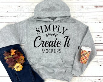Gildan 18500 Sport Grey Hoodie Mockup, Gildan 18500, Sport Grey Hoodie Mockup, Flat Lay Mockup, Gildan Grey 18500, 18500 Gray