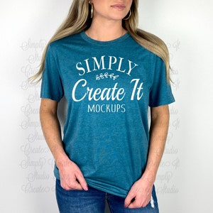 Bella Canvas 3001 Heather Deep Teal Mockup, Heather Deep Teal Mockup, Model Mockup, Mockup, Bella Mockup, Heather Teal 3001 Mockup
