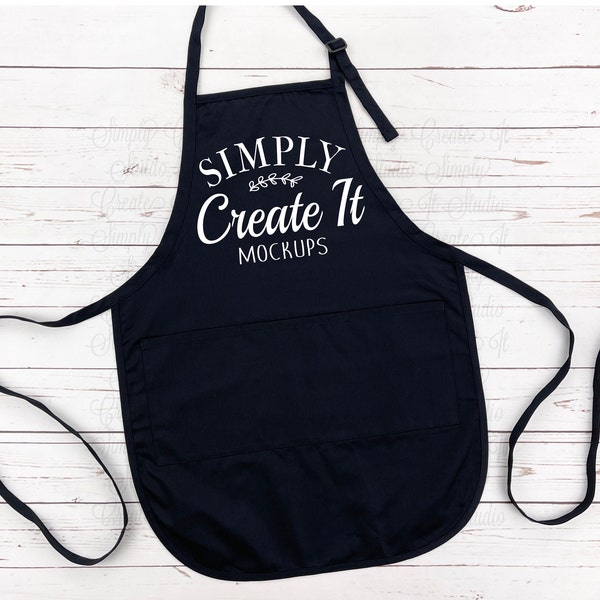 Black Apron Mockup, Port Authority® Black Apron Mockup, Port Authority® A703 3-Pocket Black Full Length Apron, Apron Flat Lay, Apron Mockup